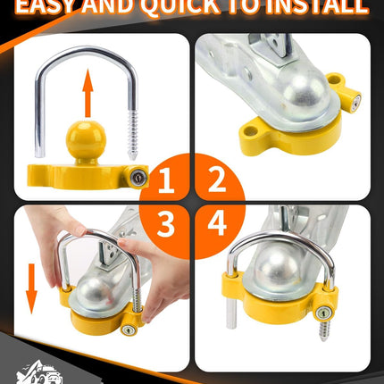 Trailer Coupler Lock Universal Adjustable Heavy-Duty Steel Trailer Hitch Lock, Anti Theft Trailer Ball Lock Towing Lock for Towing Trailer Security Fits 1-7/8",2”, 2-5/16" Coupler Yellow