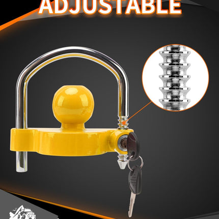Trailer Coupler Lock Universal Adjustable Heavy-Duty Steel Trailer Hitch Lock, Anti Theft Trailer Ball Lock Towing Lock for Towing Trailer Security Fits 1-7/8",2”, 2-5/16" Coupler Yellow