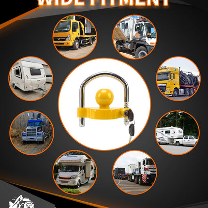 Trailer Coupler Lock Universal Adjustable Heavy-Duty Steel Trailer Hitch Lock, Anti Theft Trailer Ball Lock Towing Lock for Towing Trailer Security Fits 1-7/8",2”, 2-5/16" Coupler Yellow