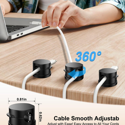 12 Pack 360° Rotatable Spring Cable Clips[1s Lock], Adhesive Cord Holder for Nightstand, Phone Charger Cord Holder for Desk Home Office Car Game Station
