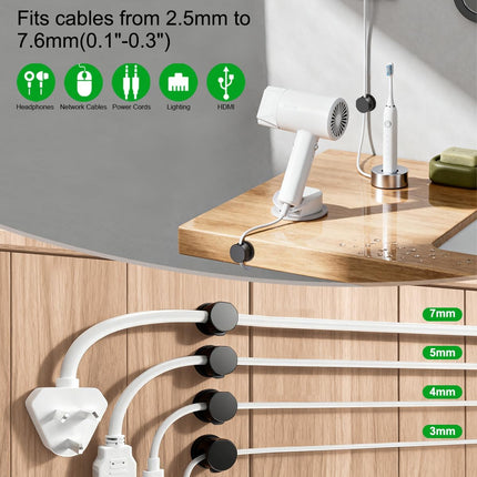 12 Pack 360° Rotatable Spring Cable Clips[1s Lock], Adhesive Cord Holder for Nightstand, Phone Charger Cord Holder for Desk Home Office Car Game Station