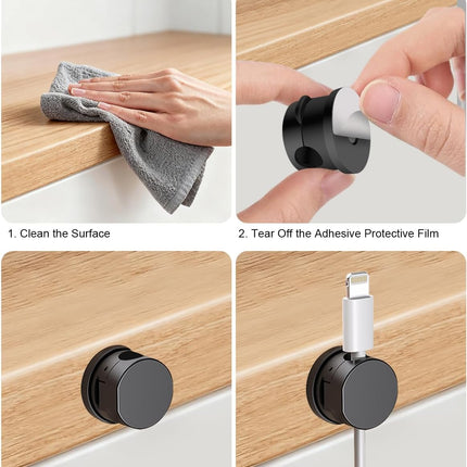 12 Pack 360° Rotatable Spring Cable Clips[1s Lock], Adhesive Cord Holder for Nightstand, Phone Charger Cord Holder for Desk Home Office Car Game Station