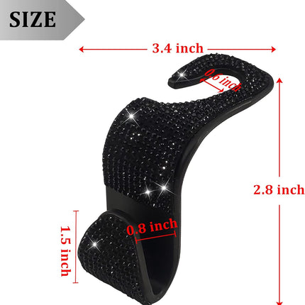 2 Pack Car Hooks, 2021 New Bling Rhinestones Crystal Hooks Car Decorations Auto Seat Back Organizers Strong and Durable Backseat Hanger Storage Universal for SUV Truck Vehicle (Black)