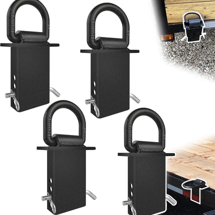 Stake Pocket D Rings 4Pcs 18000lbs Heavy Duty Removable D-Ring Stake Pocket Tie Down for Utility Trailers and Flatbeds with Hitch Pin, Removable Tie Down Utility for Flatbed Cargo Trucks, Black