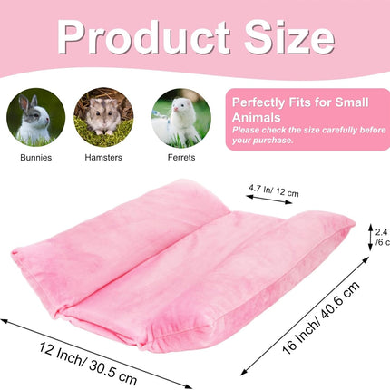 16" x 12" Soft Bunny Bed, Thick Rabbits Concave Beds, Reversible Cuddle Cushion Plush Mat with Cotton Lounger Pillows, Washable Fleece Flop Bedding for Guinea Pig, Ferret, Small Animals