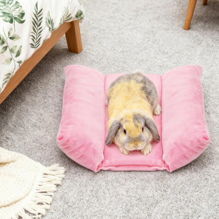 16" x 12" Soft Bunny Bed, Thick Rabbits Concave Beds, Reversible Cuddle Cushion Plush Mat with Cotton Lounger Pillows, Washable Fleece Flop Bedding for Guinea Pig, Ferret, Small Animals