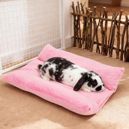 16" x 12" Soft Bunny Bed, Thick Rabbits Concave Beds, Reversible Cuddle Cushion Plush Mat with Cotton Lounger Pillows, Washable Fleece Flop Bedding for Guinea Pig, Ferret, Small Animals