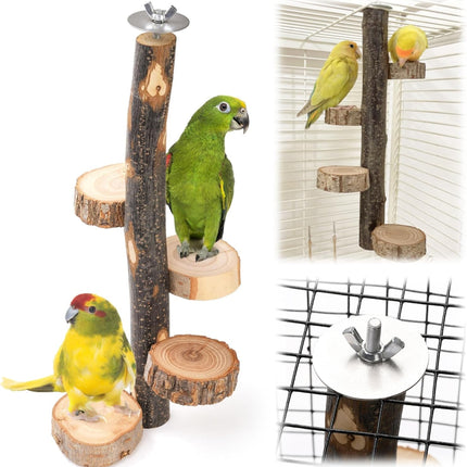Natural Wood Bird Perch, 12 Inch Parrot Perch Stand for Cage, Small Animals Hanging & Platforms Parakeet Parrots Cockatiel, Conure, Budgie, Macaw, Cage Accessories