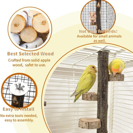 Natural Wood Bird Perch, 12 Inch Parrot Perch Stand for Cage, Small Animals Hanging & Platforms Parakeet Parrots Cockatiel, Conure, Budgie, Macaw, Cage Accessories