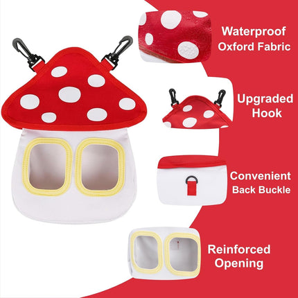 Bunny Hay Feeder Bag, Cute Mushroom Hanging Holder, Durable Dispenser with 600D Oxford Fabric for Guinea Pigs Chinchillas Hamster, Small Animal Cage Accessories