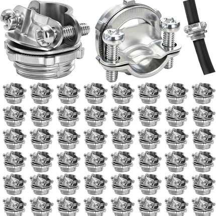 50 Pack 1/2 Inch Clamp Type Cable Connectors, Zinc Alloy and Steel Electrical Conduit Fittings for NM Cable, Rust Resistant Non-Metallic Wire Clamps to Protect Cables, Silver