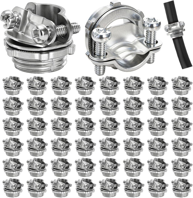 50 Pack 1/2 Inch Clamp Type Cable Connectors Zinc Alloy and Steel Electrical Conduit Fittings