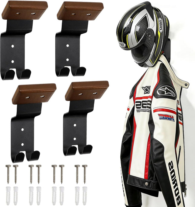 4 Pack Motorcycle Helmet Wall Mount Helmets Holder with Double Key Hook Hanger Gear Rack for Bike Baseball