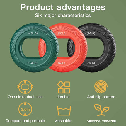 Grip Strength Trainer (30-80lbs) - 6 Resistance Levels, 3PCS Silicone Hand Strengthener Rings for Rock Climbing, Athletes, Finger Workout & Stress Relief Double Force Design 3 colors