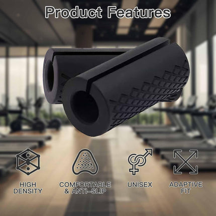 Thick Dumbbell & Barbell Grips for Weightlifting - High-Density Silicone Rubber, Non-Slip Gym Muscle Growth, Hand Stress Relief, Arm Blaster Adapter (1 Pair) Black