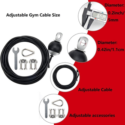 Adjustable Fitness Pulley Cable,Replacement Cable Machine Accessories,Cable Attachments for Gym -Thick 5mm(0.2inch) Heavy Duty Steel Wire Rope Home  138"