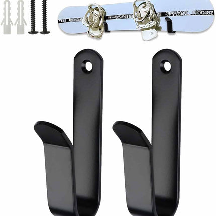 Snowboard Wall Mount & Skateboard Display Rack - Horizontal Hanger Clips for Snowboards, Longboards, Skateboards Space Saving Storage Solution Garage, Bedroom, Living Room (Black, 2 PCS) Black PCS