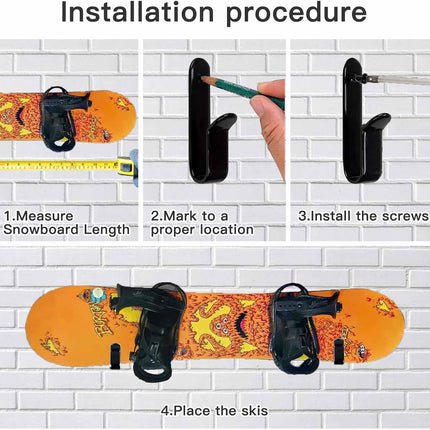 Snowboard Wall Mount & Skateboard Display Rack - Horizontal Hanger Clips for Snowboards, Longboards, Skateboards Space Saving Storage Solution Garage, Bedroom, Living Room (Black, 2 PCS) Black PCS