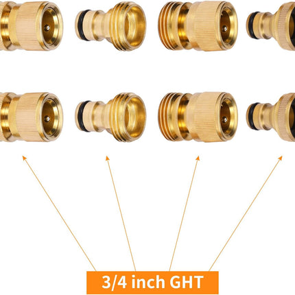 Garden Hose Quick Connect Solid Brass Connector Water Connectors Easy Fittings Standard 3/4 inch GHT, 4 Complete Sets female & Male, Free Washers Gaskets