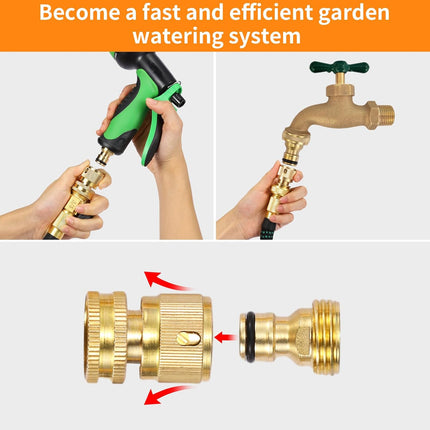 Garden Hose Quick Connect Solid Brass Connector Water Connectors Easy Fittings Standard 3/4 inch GHT, 4 Complete Sets female & Male, Free Washers Gaskets