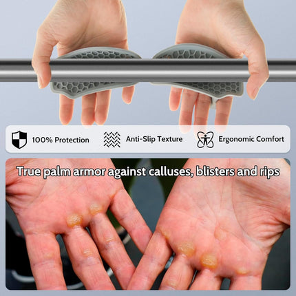 Weight Lifting Grips - Rubber Anti-Slip Workout Grips, Ergonomics Hand Protector Gloves for Gym Training and Exercise, Dumbbell, Bar Pad, Pull Up Men Women, No Sweaty (Grey)