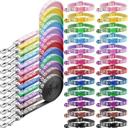 48 Pcs Dog Collar and Leash Set, Polypropylene Adjustable Puppy Collars for Medium Dogs Small Pet Walking Training with Hook Buckle(Multicolor,Paws Pattern) Multicolor