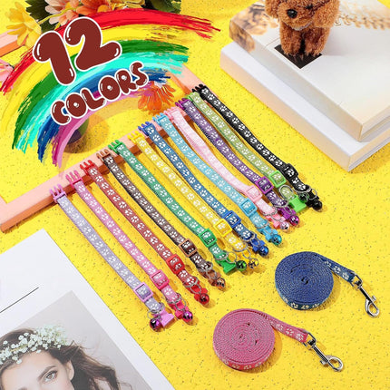 48 Pcs Dog Collar and Leash Set, Polypropylene Adjustable Puppy Collars for Medium Dogs Small Pet Walking Training with Hook Buckle(Multicolor,Paws Pattern) Multicolor