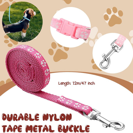 48 Pcs Dog Collar and Leash Set, Polypropylene Adjustable Puppy Collars for Medium Dogs Small Pet Walking Training with Hook Buckle(Multicolor,Paws Pattern) Multicolor