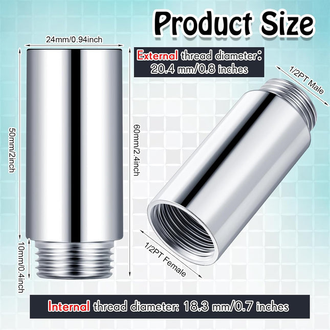 2 Pcs Shower Head Extension Arm Stainless Steel Pipe 1/2pt Male to Female Thread Cast Fitting Coupler – product detail