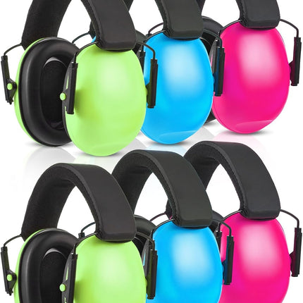 6 Pcs Noise Cancelling Headphones Kids Adult Ear Muffs Bulk, Protection 27db Reduction Hearing Earmuff(Novel Style,Green Pink Blue) Green Blue