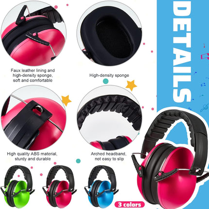 6 Pcs Noise Cancelling Headphones Kids Adult Ear Muffs Bulk, Protection 27db Reduction Hearing Earmuff(Novel Style,Green Pink Blue) Green Blue