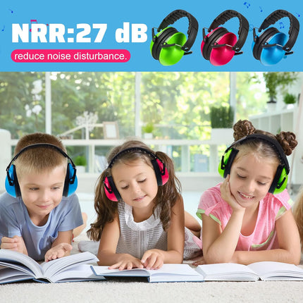6 Pcs Noise Cancelling Headphones Kids Adult Ear Muffs Bulk, Protection 27db Reduction Hearing Earmuff(Novel Style,Green Pink Blue) Green Blue