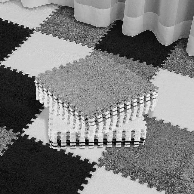 36 Pack Plush Foam Floor Mat Square Interlocking Carpet Tiles with Border Fluffy Play Soft