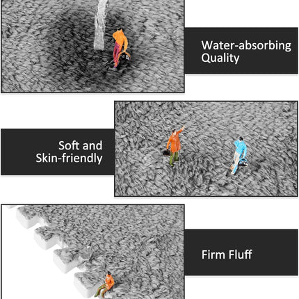 36 Pack Plush Foam Floor Mat Square Interlocking Carpet Tiles with Border Fluffy Play Soft Climbing Rugs for Bedroom Playroom, 12 x 0.4 in(Black, White, Gray) Black, Gray