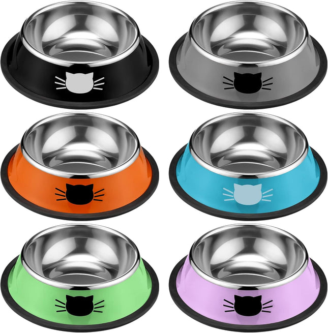 6 Pcs Cat Bowls for Food and Water Dishes Stainless Steel Pet 7 oz Anti V1259-DP01-A-1155