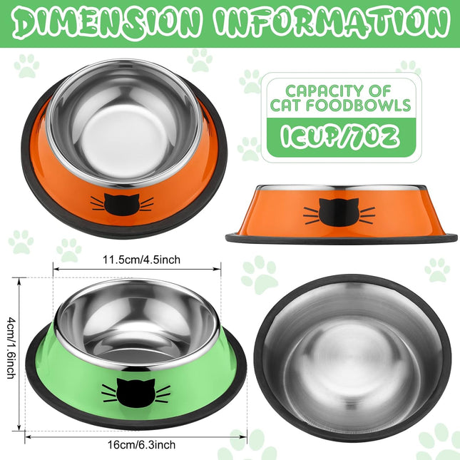 6 Pcs Cat Bowls for Food and Water Dishes Stainless Steel Pet 7 oz Anti – product detail