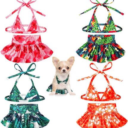 4 Pack Summer Themed Dog Bikini for Small Dogs Bathing Suits Puppy Doggies Swimsuit Dress Pet Skirts Hawaii Dresses Girl Cats Beach