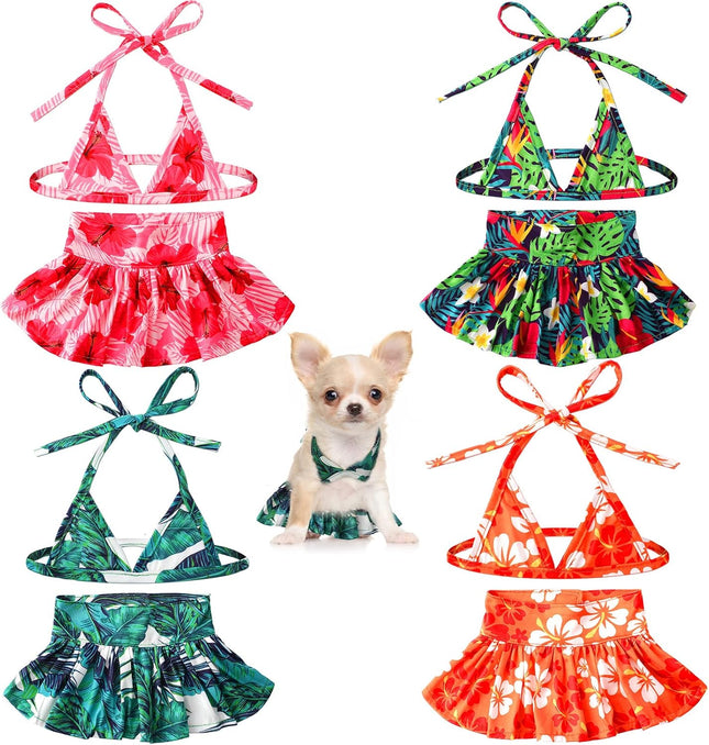 4 Pack Summer Themed Dog Bikini for Small Dogs Bathing Suits Puppy Doggies Swimsuit Dress Pet Skirts Hawaii