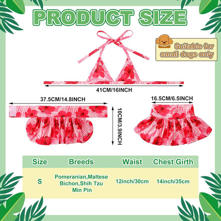 4 Pack Summer Themed Dog Bikini for Small Dogs Bathing Suits Puppy Doggies Swimsuit Dress Pet Skirts Hawaii Dresses Girl Cats Beach