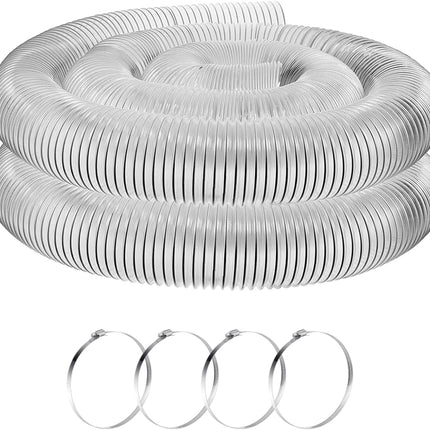 6 Inch, 10 ft Heavy PVC Dust Collection Hose, Flexible Clear Fume Hose with Stainless Steel Wire Coil and Clamp, Puncture Resistant Vacuum Fittings Collector Accessories