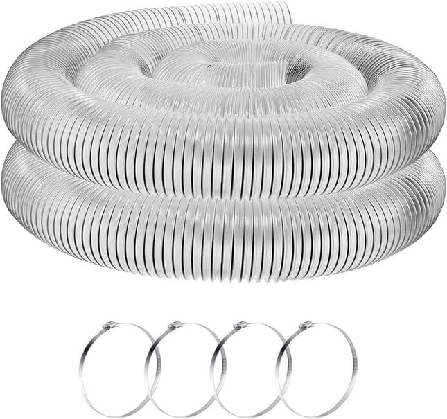 6 Inch 10 ft Heavy PVC Dust Collection Hose Flexible Clear Fume Hose with Stainless V1259-DP01-A-1180