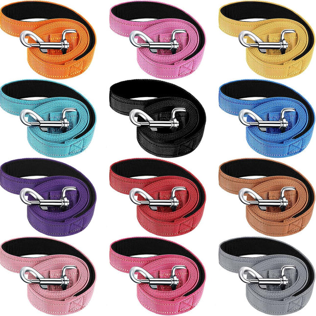 12 Pack Dog Leash Bulk Double Sided Reflective Nylon Leashes with Padded Handle for Small Medium and Large