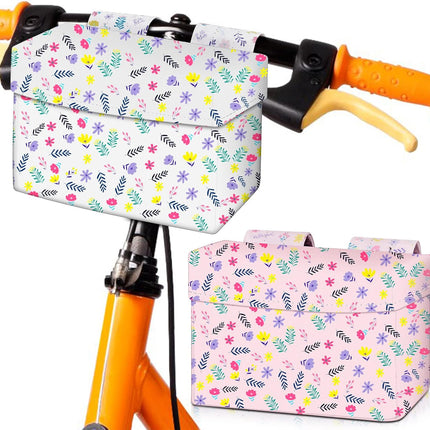 2 Pcs Bike Basket Kids Girls Boys Handlebar Bag Bicycle Front Storage Pouch Scooter Accessories for Balance Stroller Wheelchair  White and Pink