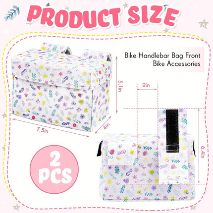 2 Pcs Bike Basket Kids Girls Boys Handlebar Bag Bicycle Front Storage Pouch Scooter Accessories for Balance Stroller Wheelchair  White and Pink