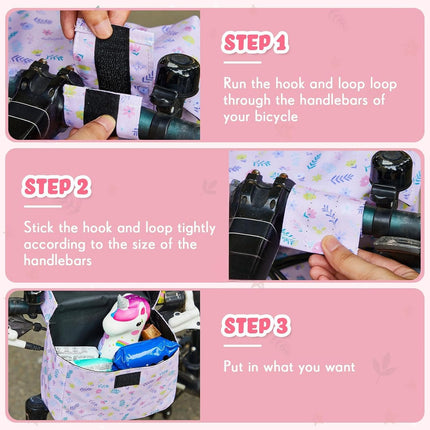 2 Pcs Bike Basket Kids Girls Boys Handlebar Bag Bicycle Front Storage Pouch Scooter Accessories for Balance Stroller Wheelchair  White and Pink