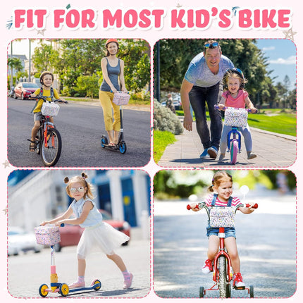 2 Pcs Bike Basket Kids Girls Boys Handlebar Bag Bicycle Front Storage Pouch Scooter Accessories for Balance Stroller Wheelchair  White and Pink