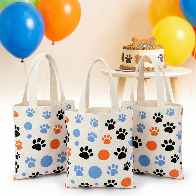 24 Pack 8x8.5 Inch Mini Dog Paw Print Canvas Tote Bags Reusable Small for Pet V1259-DP01-A-1196