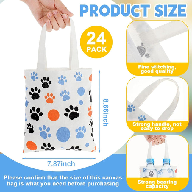 24 Pack 8x8.5 Inch Mini Dog Paw Print Canvas Tote Bags Reusable Small for Pet – product detail