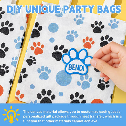 24 Pack 8x8.5 Inch Mini Dog Paw Print Canvas Tote Bags Reusable Small for Pet Party Favors Retail Packaging Cat Lover Gifts Goodie Bag Birthday Wedding Halloween