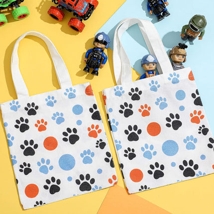 24 Pack 8x8.5 Inch Mini Dog Paw Print Canvas Tote Bags Reusable Small for Pet Party Favors Retail Packaging Cat Lover Gifts Goodie Bag Birthday Wedding Halloween